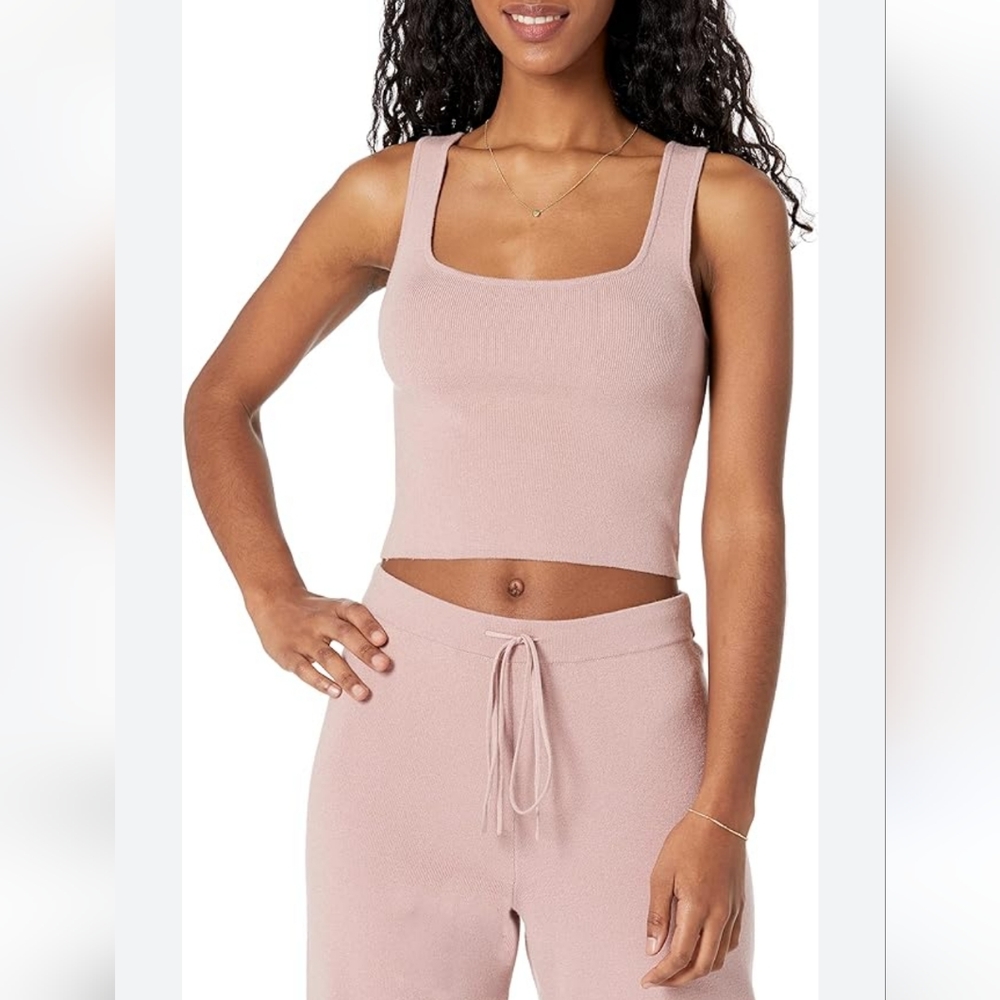 NWT cozy soft sweater scoop neck cropped tank by The Drop, Mauve Pink XL